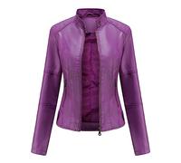 Coats For Women Uk Plus Size Women Ladies Lapel Motor Jacket Coat Zip Biker Short Punk Cropped Tops Puffer Coats (Purple, L)