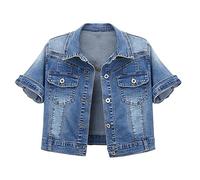 Coats for Women UK Winter Plus Size Women's Denim Jacket Summer Short Sleeved Cardigan Thin Top Jeans Coat Vest Summer Short Sleeve Outside With Cardigan Thin Top Women Long Jacket (BU2, XXXL)