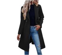 Coats for Women UK Womens Autumn and Winter Lapel Woolen Coat Long Trench Jacket Windbreaker Double Breasted Overcoat Outwear Sale Ladies Casual Smart Peacoats Solid Colour Trench Coat