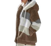 Coats for Women UK Womens Fleece Jacket Teddy Fluffy Full Zip 2025 New Striped Coats Ladies Faux Fur Hooded Cardigan Sherpa Sweatshirts Casual Warm Outwear with Hood and Pockets
