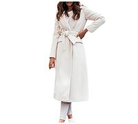 Coats For Women UK, Women's Woolen Coat Fashion Winter Warm Long Sleeve Solid Color V-Neck Tie Woolen Coat Elegant Long Winter Wool Coat Jacket
