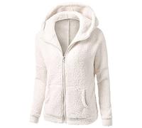 Coats for Women, Women's Tops Autumn Winter Ladies Vintage Solid Color Casual Wool Zipper Cardigan Jacket Warm Hoodie UK Ladies Casual Loose Cardigans Shirt Coat Jackets Trench Topcoats White