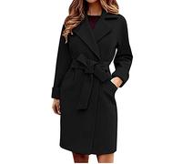 Coats Jackets for Women UK Womens Autumn and Winter Lapel Woolen Cloth Coat Trench Jacket Long Overcoat Outwear Ladies Casual Loose Cardigans Shirt Coat Trench Topcoats Black
