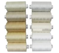 Coats Moon Assorted Sewing Thread - Box of 10 reels -Moon Polyester All Purpose Thread Sewing OverLocking 1000 Yards Each 120’s (Light Neutral) + 2 (1 White + 1 Black) Spools Free
