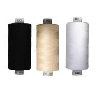 Coats Moon Sewing Thread - 3 x 1000yd Spools - Black, White & Brown or Cream (Various Shades) - Strong Polyester Thread for Sewing Machines & Hand Stitching (Black, White, M0050)