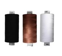 Coats Moon Sewing Thread - 3 x 1000yd Spools - Black, White & Brown or Cream (Various Shades) - Strong Polyester Thread for Sewing Machines & Hand Stitching (Black, White, M0056)