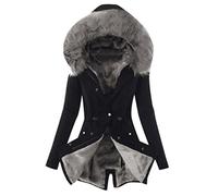 Coats Winter Jackets for Women UK Womens Coats Plus Size Winter Coat Lapel Collar Long Sleeve Jacket Thicken Warm Padded Quilted Down Outerwear Hooded Parka with Pockets