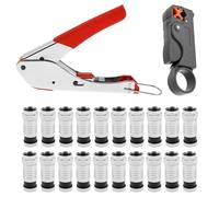 Coax Cable Crimper Kit Coaxial Cable Compression Tool Kit with 20x F Type Connector + Wires Terminal Stripper for Home Theater Satellite System RG59 RG6 TV AV Cables
