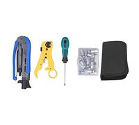 Coax Cable Crimper Kit, Multifunctional Coaxial Compression Tool with Wire Stripper and Screwdriver, Adjustable Crimping Pliers for RG6 RG59 RG11 F - Type Connectors, Includes 20 C