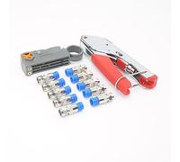 Coax Cable Crimper Tool Kit With Wire Stripper And 10Pcs F Connectors, Adjustable For Rg6 Rg59 Rg58 Cables, Ideal For Satellite Tv Dish Cctv