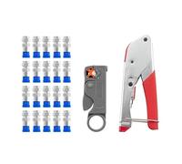 Coax Cable Crimper Wire Stripper Tool Kit RG6 Compression F Connectors Coaxial Set For RG59(Tools with 20 Plugs)