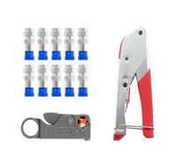 Coax Cable Crimper Wire Stripper Tool Kit RG6 Compression F Connectors Coaxial Set For RG59(Tools with 10 Plugs)