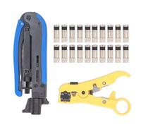 Coax Crimper Tool Kit Adjustable Coaxial Cable Crimper Stripper with 20 Pcs F RG6 Connectors Cable Compression Tool for Indoor Installations