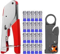 Coaxial Cable Crimper for RG59, RG6, 3-in-1 Coax Cable Repair Kit with Wire Stripper Adjustable for RG59, RG11, RG7, F-Type RG6 Connector for Satellite TV, Home Theater and Network Cabling (20)