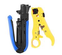 Coaxial Cable Crimper Stripper Set 2PCS Ergonomic RG59 RG6 RG11 Tool for Cable Installation Yellow Stripper Blue Crimper