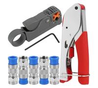 Coaxial Cable Crimping Pliers Set Wire Stripper for RG59/RG59 Quad/RG6/RG6 Quad with 5F Type RG6 Compression Connectors