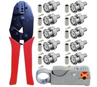 Coaxial Cable Stripper BNC Crimp Tool Set Rotary Coaxial Cable Stripper Ratchet Crimper with BNC Male Crimp Connectors for RG59 Cable