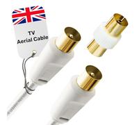 Coaxial TV Aerial Cable 20m - Male To Male Gold Plated RF Tv Cable with Adapter - Antenna AV Lead for Freeview, Freesat, Tv Antenna Extension - White Straight Connection