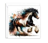 Cob Gypsy Horse Watercolour Splash Effect Artistic Blank Greeting Card