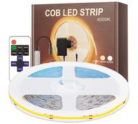 COB LED Strip 6M, Neutral White 24V LED Strip 4000K, with Power Supply and RF Remote Control, 8mm Wide Light Strip, Self Adhesive for Bedroom, TV, Kitchen, Living Room, DIY