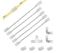 COB LED Strip Connector Set for 8mm Width COB Strip 2 pin,4pcs Transparent Gapless Middle Connectors ,2pcs L shape ,1pcs T shape and 4pcs Dual End Extension Wires 15cm with 1pcs DC Female Connector