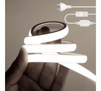 COB LED Strip Light 220V IP65 Waterproof 33m Flexible Neon Light 288 LEDs m Bright White 6000K Super Bright CRI90+ Cuttable Every 50cm On Off Switch