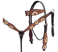 Cob Size Western Saddle Horse Headstall Bridle Breast Collar Reins Tack Set Leather Floral Tooled Handmade Breastplate ME-HBC-201C