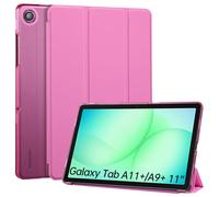 CoBak Case for Samsung Galaxy Tab A11+ Plus 11 Inch 2025/A9+ Plus 2023 - PU Leather Smart Cover with Auto Sleep/Wake for Tab A11+, Translucent Hard Shell, Multi-Viewing Angles, Rose Pink