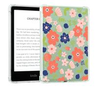 CoBak Clear Case for 6" E-Reader 11th Generation 2024 and 2022 - Ultra Soft Flexible Transparent TPU Skin Bumper Back Cover Reinforced Edge Corners for Kindle, Kobo, Boox, Red Flower Blue