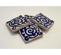 Cobalt Blue Andaluz, Set of 4 Moroccan Glazed and Hand Painted Ceramic Wall and Floor Tiles, Indoor and Outdoor, 10 x 10 cm - Floral Design