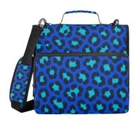 Cobalt Blue Leopard Print 3 Rings 3.8cm Binder With Extra Pockets With Belt Waterproof Organizer For School Supplies