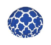 Cobalt Blue Quatrefoil Trellis,Shower Cap Nightcap Double Layer Waterproof Elastic Bath Cap Reusable Hair Cap
