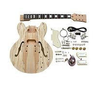 Coban Guitars DIY Electric Guitar Kit - Semi-Hollow ES260, Mahogany Neck, Spalted Maple, Chrome Hardware & Cream Fittings, 100% Non-Soldering