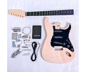 Coban Guitars ST4 Electric Guitar DIY Kit - Premium Ash Body, Black Pickguard, Bolt-On Maple Neck, Ebony Fingerboard, 22 Frets, 43mm Bone Nut, SSS Pickups, Easy Assembly Ultimate Beginner Starting Kit