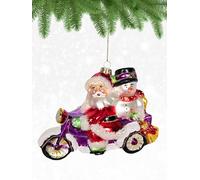 Cobane Santa and Frosty Motorcycle Blown Glass Christmas Ornament - Glass Ornaments for Christmas Tree and Seasonal Decor