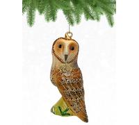 Cobane Studio Barn Owl Ornament - Hand Blown Glass - Hand Painted Bird Ornament for Christmas Trees and Home Decor