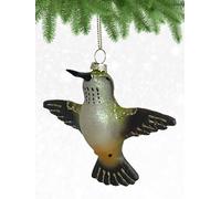 Cobane Studio Female Ruby Throated Hummingbird Ornament - Hand Blown Glass - Hand Painted Bird Ornament for Christmas Trees and Home Decor