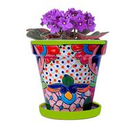 COBAZUL Mexican Pottery Planters - Talavera Planter - Mexican Yard Pottery - Ceramic Pots for Plants Indoor & Outdoor with Drainage Hole and Saucer - 6” W x 5.5” H (Green-Medium)