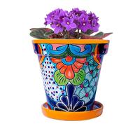 COBAZUL Mexican Pottery Planters - Talavera Planter - Mexican Yard Pottery - Ceramic Pots for Plants Indoor & Outdoor with Drainage Hole and Saucer - 6” W x 5.5” H (Yellow-Medium)