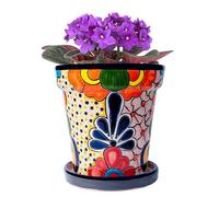 COBAZUL Mexican Pottery Planters - Talavera Planter - Mexican Yard Pottery - Ceramic Pots for Plants Indoor & Outdoor with Drainage Hole and Saucer - 6” W x 5.5” H (Cobalt Blue-Medium)