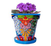 COBAZUL Mexican Pottery Planters - Talavera Planter - Mexican Yard Pottery - Ceramic Pots for Plants Indoor & Outdoor with Drainage Hole and Saucer - 6” W x 5.5” H (Turquoise-Medium)