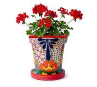 COBAZUL Talavera Planter - Mexican Ceramic Pot with Drainage (Red-Big)
