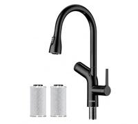 Cobbe Kitchen Tap, Filter Water Kitchen Taps Mixer with Pull Down Sprayer, wivel Single Handle High Arc Stainless Steel Sink Faucet for Remove Lead, Chlorine, Bad Taste, Odor (3 Pack Carbon Filter)