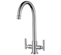 Cobbe Kitchen Tap, Kitchen Sink Mixer Taps, Dual Lever Swivel Spout, 360° Swivel, Sink Taps with UK Standard Fittings, Chrome