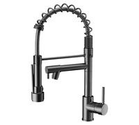 Cobbe Kitchen Tap, Spring Kitchen Sink Mixer Taps with Two Spouts, High Arc Swivel 360 with Pull Out Sprayer, Commercial Faucet Single Handle Lever, UK Standard,Black