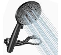 Cobbe Shower Head and Hose, High Pressure Shower Head with 8 Spray Modes, Powerful Bathroom Water Saving Shower Heads Set, Large Universal Flow Rain Showerhead for Low Water Pressure Black