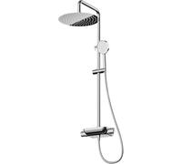Cobbe Thermostatic Shower Mixer Set with 10" Round Rainfall Shower Head, Three-Function Water Outlet Control, 6 Modes Filter Shower Head with Hose and Adjustable Riser Rail for Bathroom (Chrome)