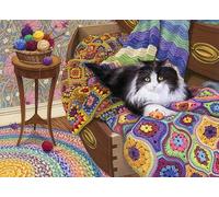 Cobble Hill 1000 Piece Puzzle - Comfy Cat - Sample Poster Included, Beige