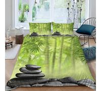 Cobblestone Double Duvet Cover Bamboo Woodland Zen Bedding Sets Soft Microfiber Duvet Cover Double 200x200 cm 3D Quilt Cover with Zipper Closure and 2 Pillowcases b.5683