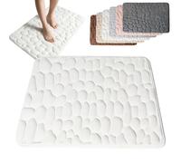 Cobblestone Embossed Bathroom Bath Mat, Non-slip Mat with Pebble Pattern, Memory Foam Absorbent Coral Fleece Bathroomrug, Soft Washable Bathroom Mats (White,M(19.7 * 31.5in))